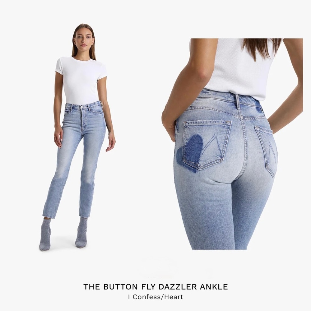 MOTHER The Button Fly Dazzler Ankle I Confess Heart Pocket Denim 28